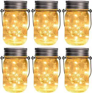 GIGALUMI Hanging Mason Jar Solar Lights, 6 Pack 30 Led Hanging Lantern GIGALUMI Hanging Mason Jar Solar Lights, 6 Pack 30 Led Hanging Lantern