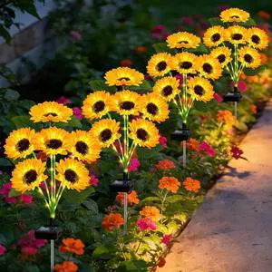 Solar Lights Outdoor 4 Pack 24 Solar Sunflower Flowers Lights Garden Decor Solar Lights Outdoor 4 Pack 24 Solar Sunflower Flowers Lights Garden Decor