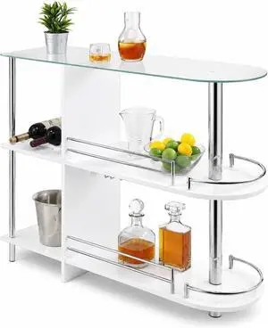 Kings Brand Furniture Bar Table with Two Tempered Glass Shelves, White Kings Brand Furniture Bar Table with Two Tempered Glass Shelves, White