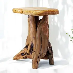 WELLAND Solid Wood Pedestal End Table, 19" H Rustic Accent Table WELLAND Solid Wood Pedestal End Table, 19" H Rustic Accent Table