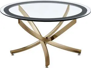 Coaster Home Furnishings - Brooke - Glass, Metal - Round Coffee Table with Clear Glass Top, Crisscross Metal Legs and Black Trim - Living Room - 35.5 Inch - Rose Brass - 707888 Coaster Home Furnishings - Brooke - Glass, Metal - Round Coffee Table with Clear Glass Top, Crisscross Metal Legs and Black Trim - Living Room - 35.5 Inch - Rose Brass - 707888