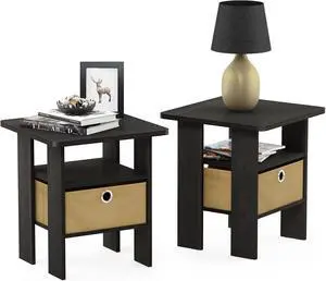 Furinno Andrey Set of 2 End / Side Table / Night Stand / Bedside Table with Bin Drawer, Espresso Furinno Andrey Set of 2 End / Side Table / Night Stand / Bedside Table with Bin Drawer, Espresso