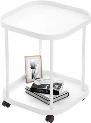Side Table with Wheels, 2-Tier End Table Small Night Stand Side Table with Wheels, 2-Tier End Table Small Night Stand