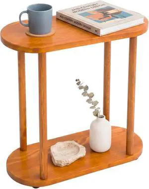 Oval Solid Wood Slim Side Table, Chestnut, Large Oval Solid Wood Slim Side Table, Chestnut, Large