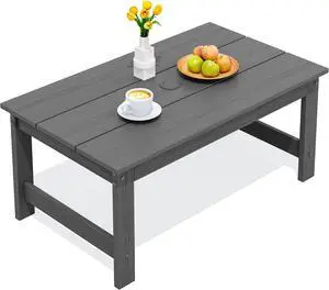 SERWALL HDPE Patio Coffee Table, Rectangle Outdoor Coffee Table, All-Weather Coffee Side Table for Balcony, Poolside, Deck, Garden, Gray SERWALL HDPE Patio Coffee Table, Rectangle Outdoor Coffee Table, All-Weather Coffee Side Table for Balcony, Poolside, Deck, Garden, Gray