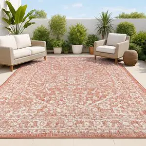 JONATHAN Y Boho Medallion Indoor Outdoor Area Rug 4X6 Red/Taupe, Malta Textured Weave for Backyard, Patio, Porch, Easy-Cleaning, High Traffic, Pet-Friendly, Non-Shedding (SMB104A-4) JONATHAN Y Boho Medallion Indoor Outdoor Area Rug 4X6 Red/Taupe, Malta Textured Weave for Backyard, Patio, Porch, Easy-Cleaning, High Traffic, Pet-Friendly, Non-Shedding (SMB104A-4)