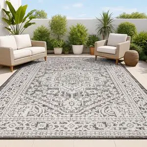 JONATHAN Y Medallion Weave Indoor Outdoor Area Rug 3X5 Gray/Black, Sinjuri Textured for Backyard, Patio, Porch, Easy-Cleaning, High Traffic, Pet-Friendly, Non-Shedding (SMB101D-3) JONATHAN Y Medallion Weave Indoor Outdoor Area Rug 3X5 Gray/Black, Sinjuri Textured for Backyard, Patio, Porch, Easy-Cleaning, High Traffic, Pet-Friendly, Non-Shedding (SMB101D-3)