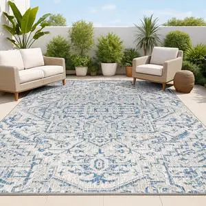 JONATHAN Y Boho Medallion Indoor Outdoor Area Rug 4X6 Navy/Gray, Estrella Textured Weave for Backyard, Patio, Porch, Easy-Cleaning, High Traffic, Pet-Friendly, Non-Shedding (SMB105B-4) JONATHAN Y Boho Medallion Indoor Outdoor Area Rug 4X6 Navy/Gray, Estrella Textured Weave for Backyard, Patio, Porch, Easy-Cleaning, High Traffic, Pet-Friendly, Non-Shedding (SMB105B-4)
