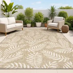 JONATHAN Y Palm Frond Indoor Outdoor Area Rug 3X5 Brown/Beige, Nevis for Backyard, Patio, Porch, Easy-Cleaning, High Traffic, Pet-Friendly, Non-Shedding (SMB119A-3) JONATHAN Y Palm Frond Indoor Outdoor Area Rug 3X5 Brown/Beige, Nevis for Backyard, Patio, Porch, Easy-Cleaning, High Traffic, Pet-Friendly, Non-Shedding (SMB119A-3)