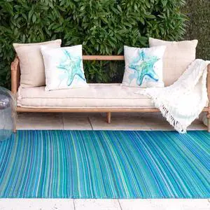 Fab Habitat Outdoor Rug - Waterproof, Fade Resistant, Crease-Free - Premium Recycled Plastic - Striped - Patio, Deck, Porch, Balcony, Laundry Room - Cancun - Turquoise & Moss Green - 4 x 6 ft Fab Habitat Outdoor Rug - Waterproof, Fade Resistant, Crease-Free - Premium Recycled Plastic - Striped - Patio, Deck, Porch, Balcony, Laundry Room - Cancun - Turquoise & Moss Green - 4 x 6 ft