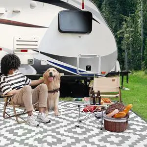 RVGUARD Outdoor Rugs, Reversible Patio Mat 9 x 12 ft, Gray & White RVGUARD Outdoor Rugs, Reversible Patio Mat 9 x 12 ft, Gray & White