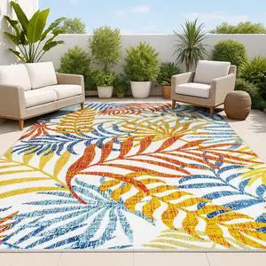 JONATHAN Y Tropics Palm Leaves Indoor Outdoor Area Rug 3X5 Cream/Orange JONATHAN Y Tropics Palm Leaves Indoor Outdoor Area Rug 3X5 Cream/Orange