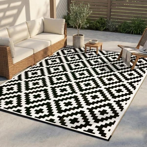 FH Home Outdoor Camping Rug - Waterproof, Fade Resistant, Reversible - Premium Recycled Plastic - Geometric - Large Patio, Deck, Sunroom, RV - Aztec - Black & White - 9 x 12 ft Foldable FH Home Outdoor Camping Rug - Waterproof, Fade Resistant, Reversible - Premium Recycled Plastic - Geometric - Large Patio, Deck, Sunroom, RV - Aztec - Black & White - 9 x 12 ft Foldable