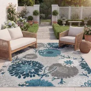 SAFAVIEH Washable Rug Outdoor Cabana Collection - 8' x 10', Grey & Blue, Non-Shedding & Easy to Clean, Ideal for Patio, Backyard, Mudroom (CBN832F) SAFAVIEH Washable Rug Outdoor Cabana Collection - 8' x 10', Grey & Blue, Non-Shedding & Easy to Clean, Ideal for Patio, Backyard, Mudroom (CBN832F)