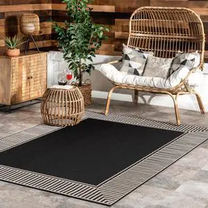 Nuloom Asha Black/Ivory, 5' x 8', Casual, Striped Border, Soft and Cozy, High Traffic, Stain Resistant, Easy Clean, Durable Area Rug for Indoor/Outdoor Patio, Deck, Porch, Garden, Courtyard Nuloom Asha Black/Ivory, 5' x 8', Casual, Striped Border, Soft and Cozy, High Traffic, Stain Resistant, Easy Clean, Durable Area Rug for Indoor/Outdoor Patio, Deck, Porch, Garden, Courtyard