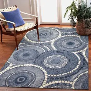 Liora Manne Marina Indoor/Outdoor Power Loomed Synthetic Blend Low Profile Area Rug - Transitional Geometric Casual Medallion Colorful (Circles Delft) (3'3" x 4'11") Liora Manne Marina Indoor/Outdoor Power Loomed Synthetic Blend Low Profile Area Rug - Transitional Geometric Casual Medallion Colorful (Circles Delft) (3'3" x 4'11")