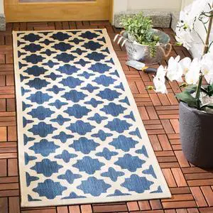 SAFAVIEH Washable Rug Outdoor Courtyard Collection - 2'3" x 14' Runner, Navy & Beige, Non-Shedding & Easy Cleaning, Ideal for Patio, Entryway, Mudroom, Hallway, Kitchen (CY6913-268) SAFAVIEH Washable Rug Outdoor Courtyard Collection - 2'3" x 14' Runner, Navy & Beige, Non-Shedding & Easy Cleaning, Ideal for Patio, Entryway, Mudroom, Hallway, Kitchen (CY6913-268)
