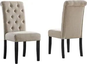 Roundhill Furniture Leviton Solid Wood Tufted Asons Dining Chairs, Set of 2, Tan Roundhill Furniture Leviton Solid Wood Tufted Asons Dining Chairs, Set of 2, Tan
