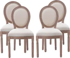 Nrizc French Country Dining Chairs Set of 4, Farmhouse Fabric Chairs with Round Back, Solid Wood Legs, Oval Side Chairs for Kitchen/Bedroom/Dining Room Nrizc French Country Dining Chairs Set of 4, Farmhouse Fabric Chairs with Round Back, Solid Wood Legs, Oval Side Chairs for Kitchen/Bedroom/Dining Room