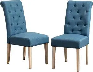 Roundhill Furniture Habit Solid Wood Tufted Parsons Dining Chair (Set of 2), Blue Roundhill Furniture Habit Solid Wood Tufted Parsons Dining Chair (Set of 2), Blue