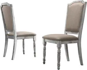 Roundhill Furniture Iris Turned Leg Wood Dining Chair, Set of 2, Weathered White Roundhill Furniture Iris Turned Leg Wood Dining Chair, Set of 2, Weathered White