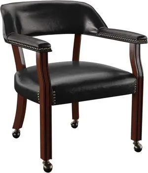 Steve Silver Furniture Tournament Arm Dining Chair with Casters, Upholstered w/Nailhead Trim, for Living Room, Dining Room, Vegan Leather, 18-Inch Seat Height, 25" W x 25" D x 31" H, Black Steve Silver Furniture Tournament Arm Dining Chair with Casters, Upholstered w/Nailhead Trim, for Living Room, Dining Room, Vegan Leather, 18-Inch Seat Height, 25" W x 25" D x 31" H, Black