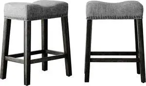 Roundhill Furniture Coco Upholstered Backless Saddle Seat Counter Stools 25.5" Height, Set of 2, Gray Roundhill Furniture Coco Upholstered Backless Saddle Seat Counter Stools 25.5" Height, Set of 2, Gray