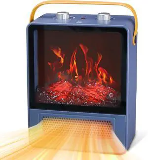 TEMPWARE Electric Fireplace Heater with Realistic 3D Flame Effect, Blue TEMPWARE Electric Fireplace Heater with Realistic 3D Flame Effect, Blue