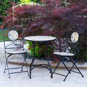 Alpine Corporation Indoor/Outdoor Mediterranean Tile Design Set Table and Chairs Patio Seating Alpine Corporation Indoor/Outdoor Mediterranean Tile Design Set Table and Chairs Patio Seating