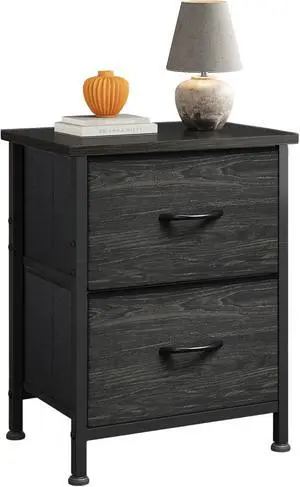 WLIVE Night Stand, Small Dresser with 2 Drawers & Wooden Top, Nightstand with Fabric Bins, Bedside Table End Table for Bedroom, Closet, Entryway, College Dorm, Charcoal Black WLIVE Night Stand, Small Dresser with 2 Drawers & Wooden Top, Nightstand with Fabric Bins, Bedside Table End Table for Bedroom, Closet, Entryway, College Dorm, Charcoal Black