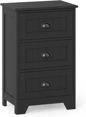 GIANTEX Nightstand with 3 Drawers, Bedside Table with Exquisite Metal Handles, Accent Table Sofa Side Table with Anti-toppling Device for Bedroom, Study, Black GIANTEX Nightstand with 3 Drawers, Bedside Table with Exquisite Metal Handles, Accent Table Sofa Side Table with Anti-toppling Device for Bedroom, Study, Black