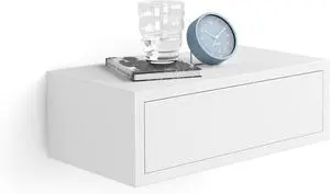 Mobili Fiver, Riccardo Floating nightstand, Ashwood White, 17.7" x 9.8" x 6.1 ", Melamine-Finished, Modern Bedside Table, End Table, Italian Furniture Mobili Fiver, Riccardo Floating nightstand, Ashwood White, 17.7" x 9.8" x 6.1 ", Melamine-Finished, Modern Bedside Table, End Table, Italian Furniture