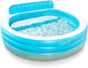 Evajoy Inflatable Pool, Full-Sized Inflatable Swimming Family Pool with Seats, 88"x85"X30" Above Ground Blow Up Pool with Backrest Bench for Backyard Kiddie Pool, Age 3+ Evajoy Inflatable Pool, Full-Sized Inflatable Swimming Family Pool with Seats, 88"x85"X30" Above Ground Blow Up Pool with Backrest Bench for Backyard Kiddie Pool, Age 3+