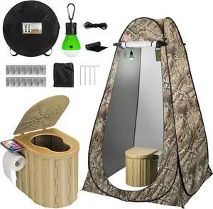 Portable Camping Toilet with Pop-Up Privacy Tent, 12-inch Toilet Seat, Outdoor Portable Folding Toilet Potty for Adults Load Capacity of 400 Lbs, LED-Light Camping Bathroom Portable Camping Toilet with Pop-Up Privacy Tent, 12-inch Toilet Seat, Outdoor Portable Folding Toilet Potty for Adults Load Capacity of 400 Lbs, LED-Light Camping Bathroom