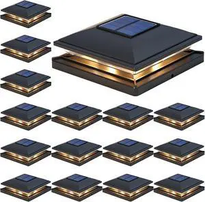 APONUO Solar Post Cap Lights - 16 Pack Outdoor Waterproof for 4x4, 5x5, 6x6 Posts, 2 Modes Warm/Cool Light, Solar Powered Fence/Deck/Patio Decor, Black APONUO Solar Post Cap Lights - 16 Pack Outdoor Waterproof for 4x4, 5x5, 6x6 Posts, 2 Modes Warm/Cool Light, Solar Powered Fence/Deck/Patio Decor, Black
