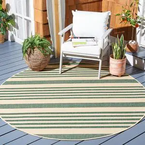 SAFAVIEH Washable Rug Outdoor Courtyard Collection - 4' Round, Beige & Dark Green, Non-Shedding & Easy Cleaning, Ideal for Patio, Backyard, Mudroom (CY6062-322) SAFAVIEH Washable Rug Outdoor Courtyard Collection - 4' Round, Beige & Dark Green, Non-Shedding & Easy Cleaning, Ideal for Patio, Backyard, Mudroom (CY6062-322)