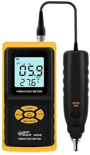 HKNDT AR63B Digital Vibration Meter Vibrometer 3-in-1 Measuring Modes for Acceleration, Velocity, Displacement, and Environmental Temperature