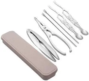 6 Pieces Seafood Tools Stainless Steel Seafood Tool Sets with Storage Box, 2 Pieces Lobster Crackers and 4 Pieces Stainless Steel Seafood Forks