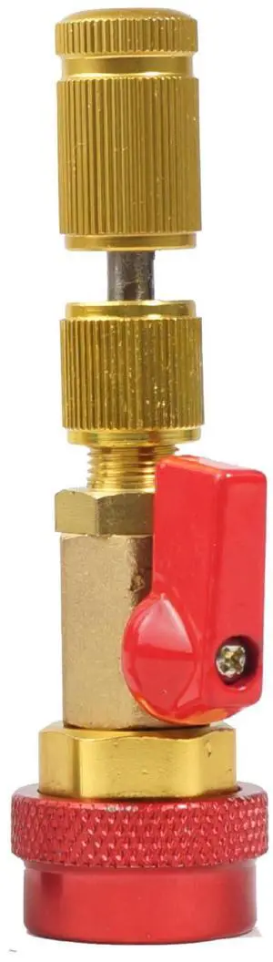 R134a AC Valve Core Removal Tool, Vacuum-Rated, Brass Construction with Safety Lock (Red color for high voltage)