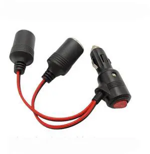 Vehicles High-power 1/2 Cigarette Lighter 2 x 10A Female Seat Power Supply Cable with Switch and 15A Fuse, 0.65FT/20CM