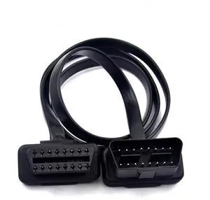 Auto Car OBD2 Male to OBD Female 16 Pin J-1962 Flat Thin Extension Cable Diagnostic Tool, 2FT/60cm