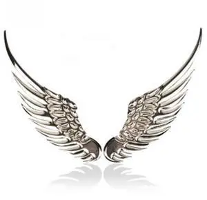 2Pcs Metal 3D Sticker with 3M Fixed for Cars, Angel's Wings Style (Silver)