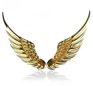 2Pcs Metal 3D Sticker with 3M Fixed for Cars, Angel's Wings Style (Gold)
