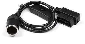 16-Pin Auto Car OBD2 Port to Cigarette Lighter Female Socket Adapter Cable with Switch,  for Vechile Car Extension Power Supply, 3.28FT/100cm