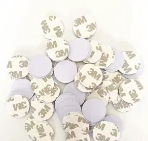 50pcs NTAG215 NFC Tags Cards with 3M Sticker, White Round PVC Coin Cards, 1inch, 504 Byte Compatible with NFC Enabled Mobile Phones