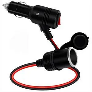High-power Vehicles Cigarette Lighter Female Seat Power Supply Charging Extended Cable with Switch and 15A Fuse, 1.64FT/50CM