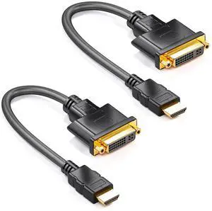 CYSINGC DVI to HDMI Adapter Cable, Bi-Directional HDMI Male to DVI Female Converter 1080P for Apple Cinema Display, Mac, PC, Laptop, Raspberry Pi, Blu-ray Player, HDTV, Monitor, Projector - 2 Pack