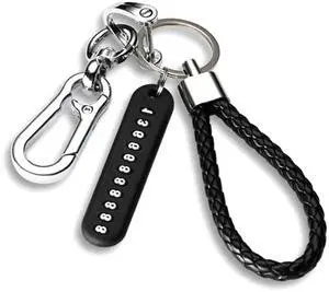 Car keychains anti loss phone number plate motorcycle braided rope lock keyrings set