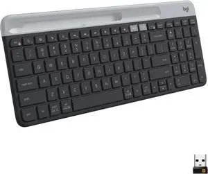 Multi-Device Slim Wireless Keyboard, Built-in Cradle for Device; for Laptop, Tablet, Desktop, Win/Mac, Bluetooth/Receiver, Compact, Easy Switch