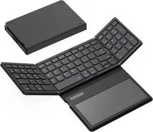Portable Full Size Folding Keyboard with Large Touchpad, Numeric Keypad, PU Leather, Wireless TravelKeyboard for Windows Android Mac(Sync up to 3 Devices)